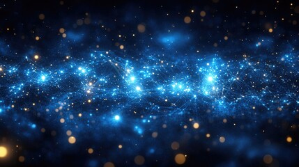 Fototapeta premium Abstract blue energy flow, cosmic dust, dark background, digital art, website banner