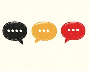Three colorful speech bubbles on a white background illustrating communication