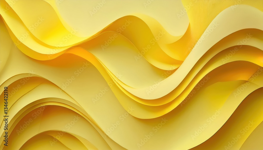 Poster abstract yellow paper waves with smooth folds and layered curves, modern background for design, bran