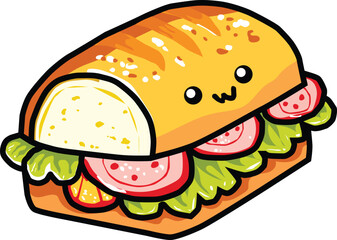 Sandwich Vector Illustration, Cartoon Clipart, and Line Art Design