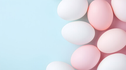 Elegant holiday composition with smooth eggs in gentle pastel tones. Perfect for product packaging, website banners or seasonal promotions. Selective focus