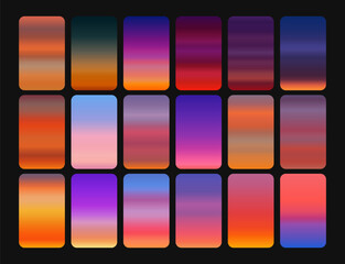 Set of colorful gradients. Sunset gradients. Sunset color gradient set