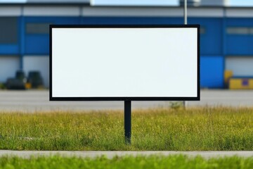 A tall blank billboard on an industrial building, ready for advertising opportunities in an urban setting.