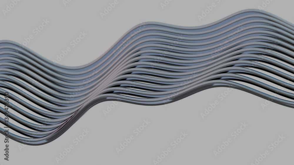Poster Wavy abstract lines in orange, purple, and blue flow across a gray background, creating a sleek, minimal design with smooth curves and fluid motion.