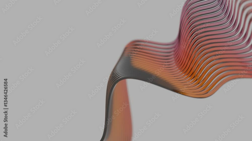 Poster wavy abstract lines in orange, purple, and blue flow across a gray background, creating a sleek, min