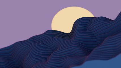 Navy blue waves layered in the foreground with a large circular shape on a purple background, creating a minimal, modern, and surreal design. - Powered by Adobe