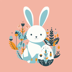 Easter Holiday Illustration Of A Cute Bunny. Children Art Design Print