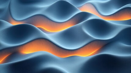 Abstract blue waves glowing orange, digital art background