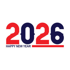 Happy new year 2026 design with colorful truncated number illustrations.