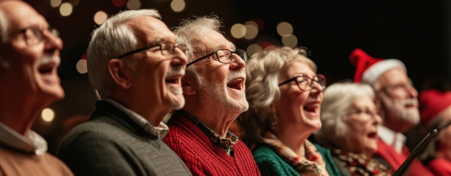 Seniors enjoy singing holiday carols in a festive setting during a community gathering