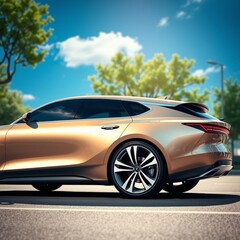 Naklejka premium Sleek automobile design in a vibrant outdoor setting showcasing modern features and aesthetic appeal