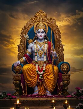 lord sri Ramachandra sitting on a golden throne