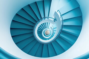Spiral staircase ascending, teal blue color