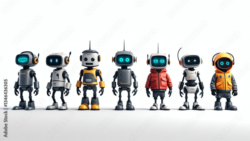 Aufkleber a group of robots standing together with a variety of appearances and styles. each robot has unique design details and expressions