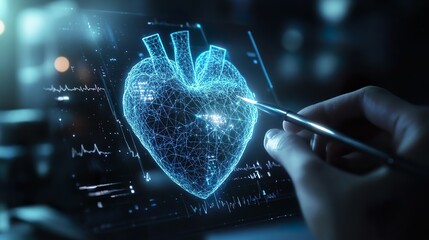 Futuristic holographic heart in medical technology concept