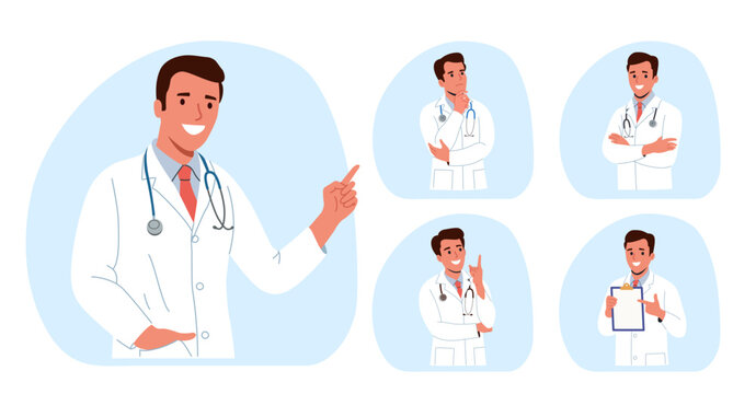  Doctor man..Set Different poses.Vector flat style cartoon illustration