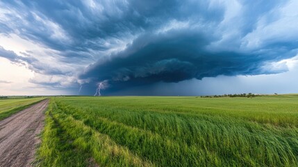 Obraz premium Stormy Landscape Over Green Field