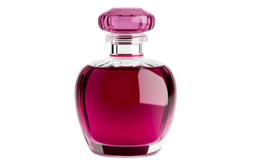 Elegant pink perfume bottle with transparent background