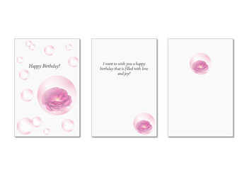 Happy Birthday card with bubbles and a rose