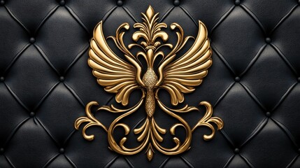 Elegant Golden Phoenix Emblem on Luxurious Black Leather Background
