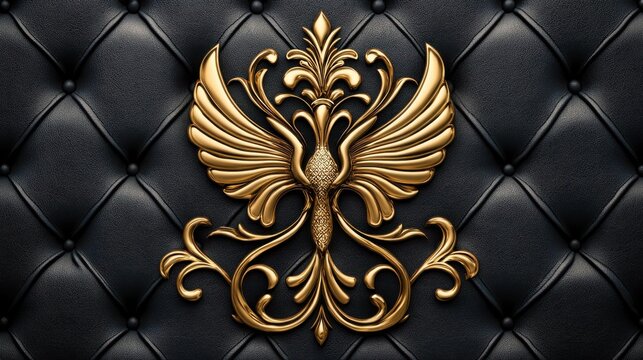 Elegant Golden Phoenix Emblem on Luxurious Black Leather Background