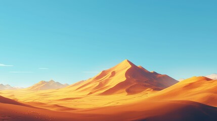 Naklejka premium Majestic Sand Dunes Under Clear Blue Sky at Golden Hour Light