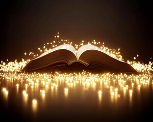 An open book glowing with emanating magical golden lights