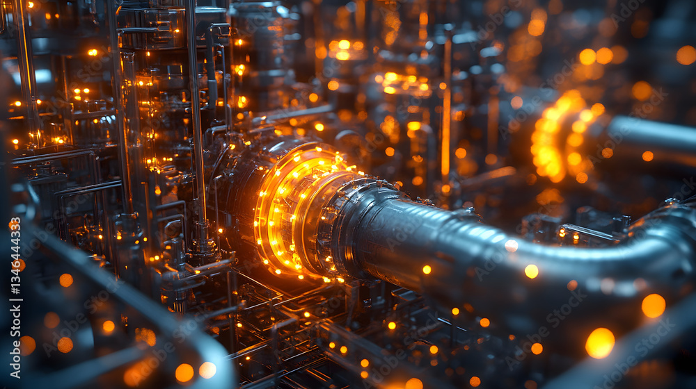 Aufkleber a close-up view of a futuristic metallic structure with glowing orange elements, showcasing intricat