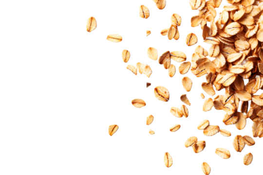 Scattered golden oats on a transparent background for culinary use