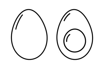 Whole and Half hard boiled eggs with yolk Linear Pictogram Minimalistic design element concept Set 2