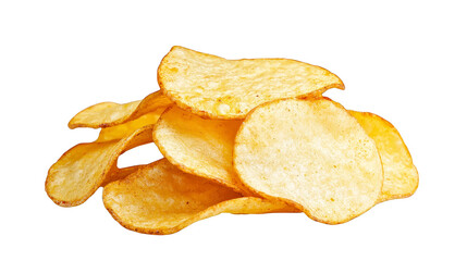 A heap of golden potato chips, the perfect crispy and savory snack for any occasion
