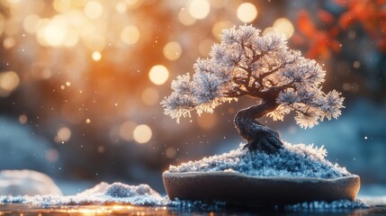 Frosty Bonsai Garden Sunset Serenity