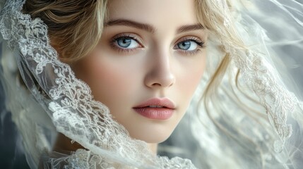 Fototapeta premium Elegant and Captivating Portrait of a Glamorous Female Model with Natural Beauty Enhancements by a Professional Makeup in a Clean Studio Setting