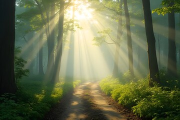 Obraz premium misty morning in the forest