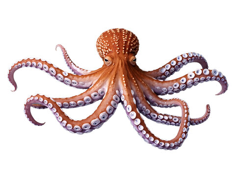 Detailed illustration of a captivating octopus with wavy tentacles