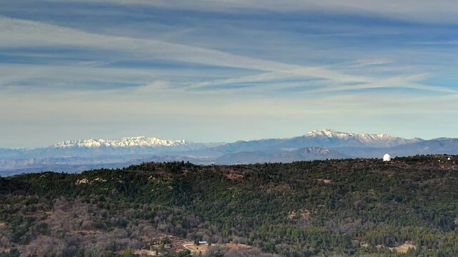 Panoramic Of Palomar Mountain And Observatory In San Diego County, California, USA. Aerial, Pull-Back Shot