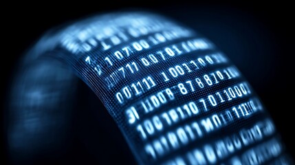 Abstract digital visualization of binary code in bright blue color