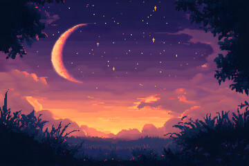 Fototapeta premium Pixel art of the night sky with stars