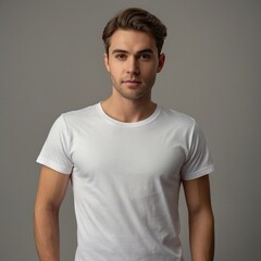 Fototapeta premium Plain white t-shirt mockup displayed on a matte white mannequin torso, front view, smooth clean cotton texture with realistic soft wrinkles, 