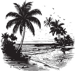 Beach hand drawn vintage vector illustration