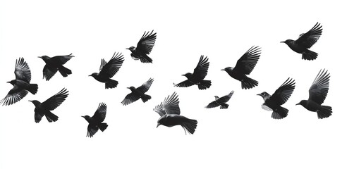 Fototapeta premium Silhouetted Birds in Flight: A Monochromatic Avian Ballet