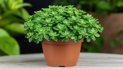 Fototapeta premium Lush green succulent potted plant, garden backdrop, home decor
