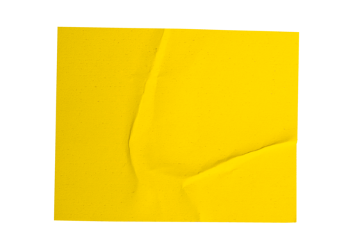 Blank crumpled yellow sticker dented paper note cutout with transparent background, providing copy space for text or design office elements - Powered by Adobe