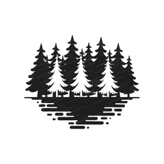 Obraz premium Pine trees near lake icon vector in black color with white background