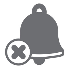 Bell ringing forbidden solid icon, prohibited items concept. Vector graphics. Alarm bell sound ban sign on white background, glyph style icon for mobile or web design.