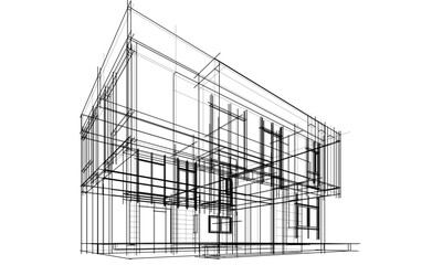 Urban Wireframe house 3D sketch – Modern Architectural Perspective