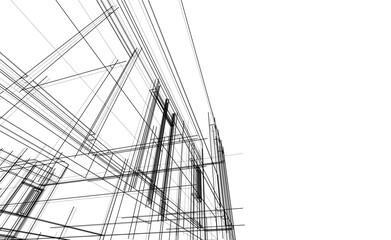 Urban Wireframe house 3D sketch &ndash; Modern Architectural Perspective