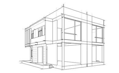 Urban Wireframe house 3D sketch &ndash; Modern Architectural Perspective