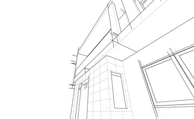 Urban Wireframe house 3D sketch – Modern Architectural Perspective