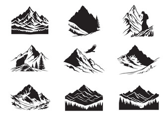 Mountain silhouette black color isolated on white background Vector illustration